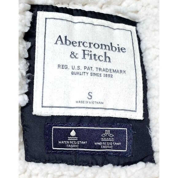 Abercrombie & Fitch Womens S Black Puffer Jacket Hood & Sherpa-Lined Water Wind - Picture 3 of 10